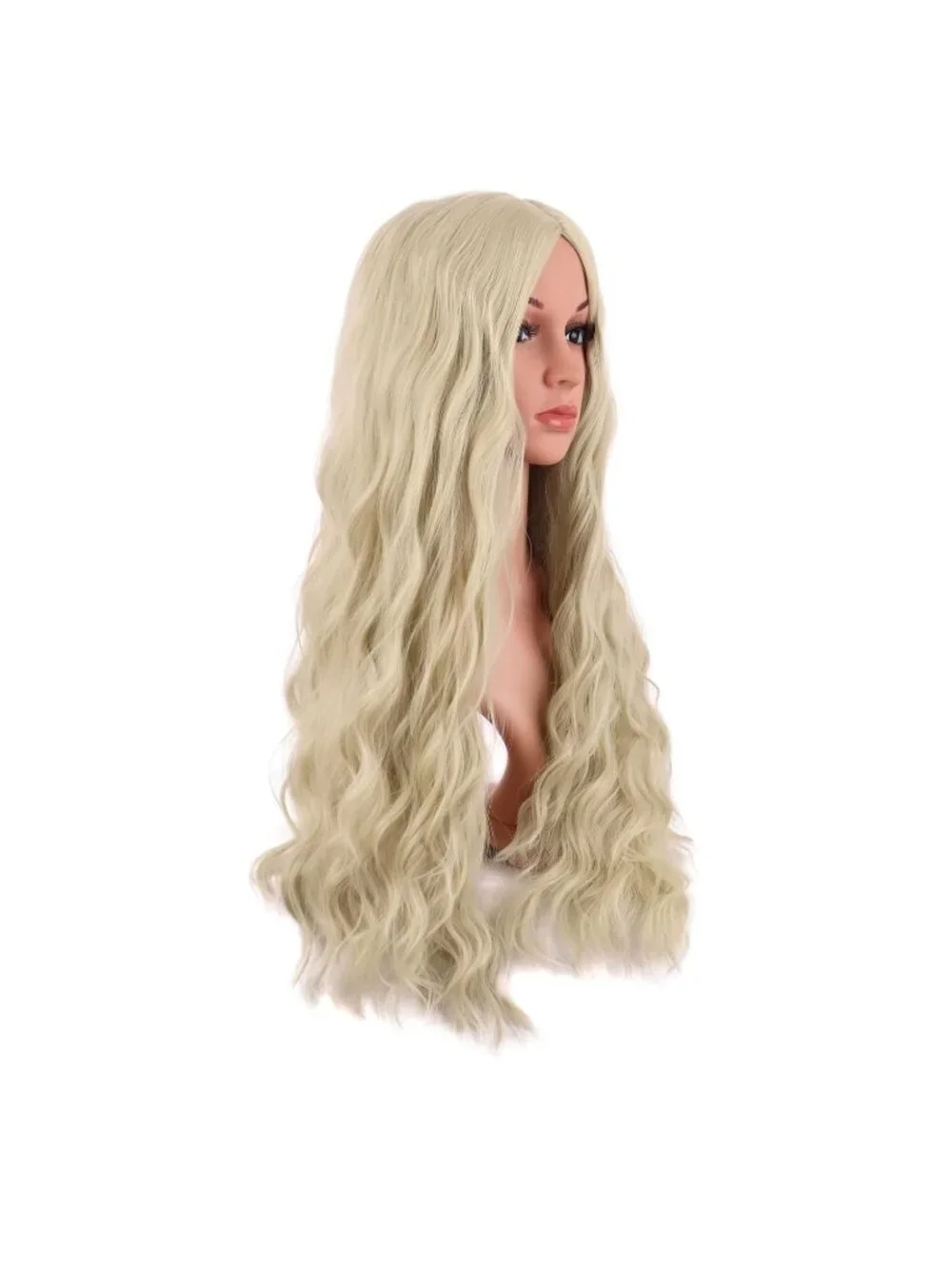 Women's Blonde 28 Inch Synthetic Fiber Long Middle Part Curly Cosplay Wigs